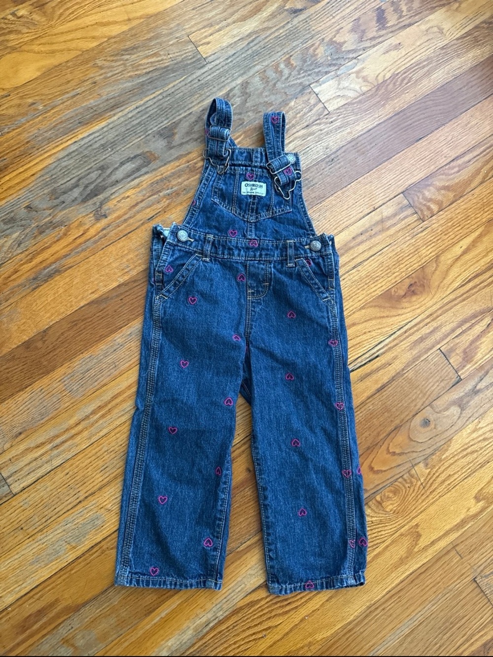 OshKosh B'gosh Kids'  Denim Overalls with Pink Heart Embroidery 2T 100% cotton